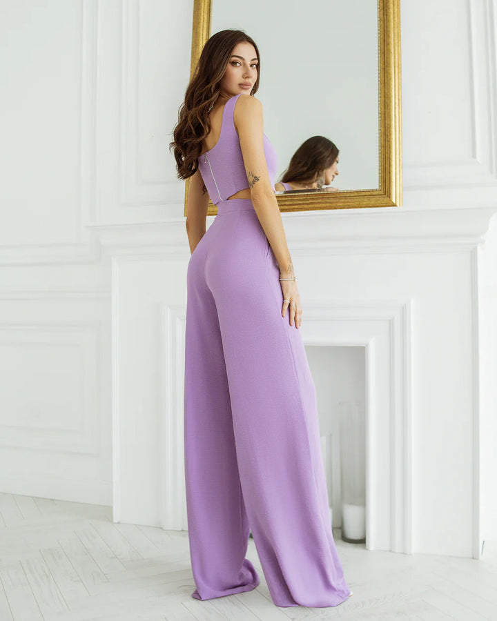 Jiya Lavender Sleeveless Top & Wide-Leg Pants