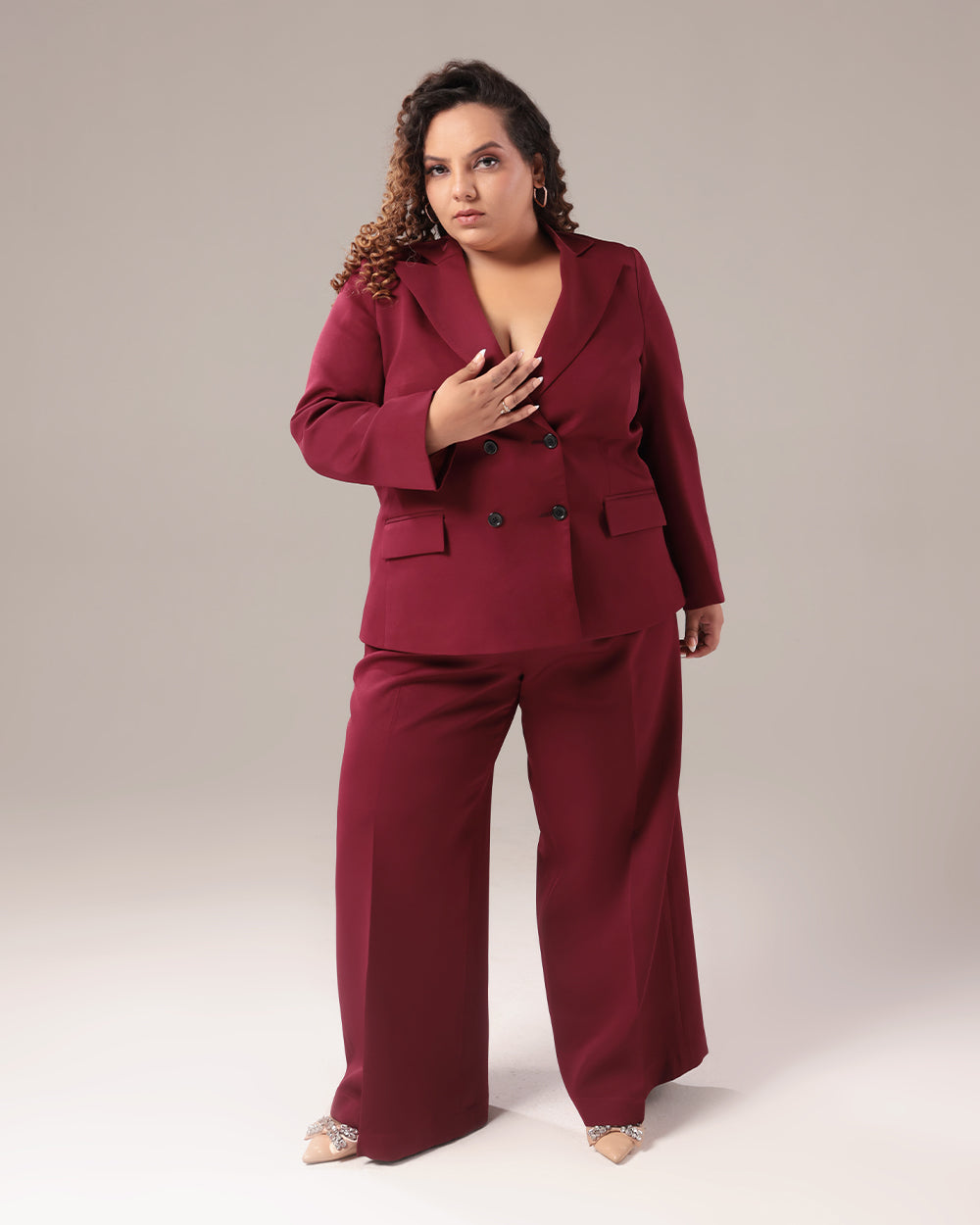 Wine Double Breasted Blazer Suit