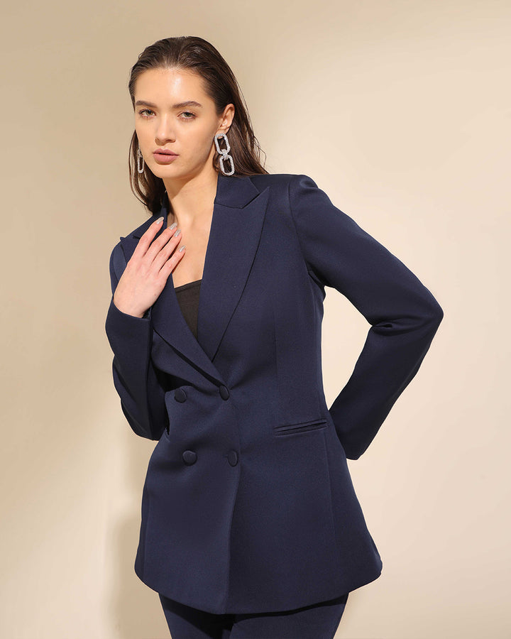 Navy Blue Double Breasted Blazer Set