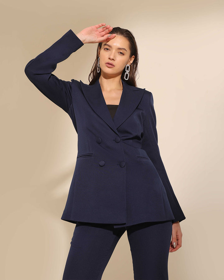 Navy Blue Double Breasted Blazer Set