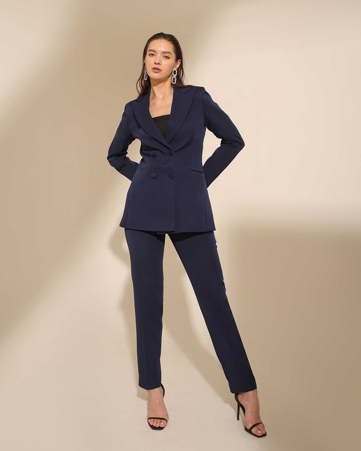 Navy Blue Double Breasted Blazer Set