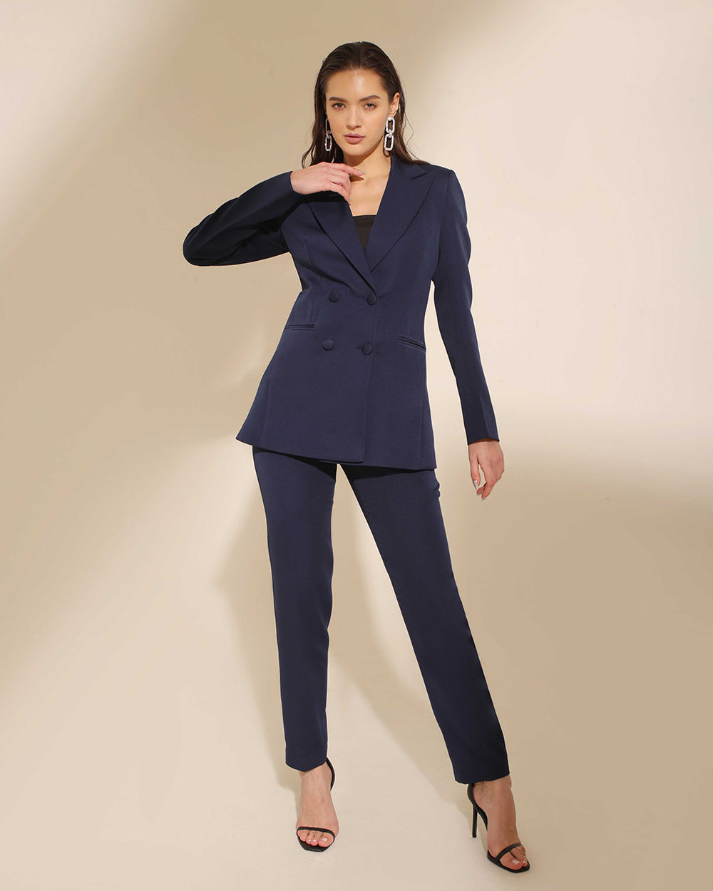 Navy Blue Double Breasted Blazer Set