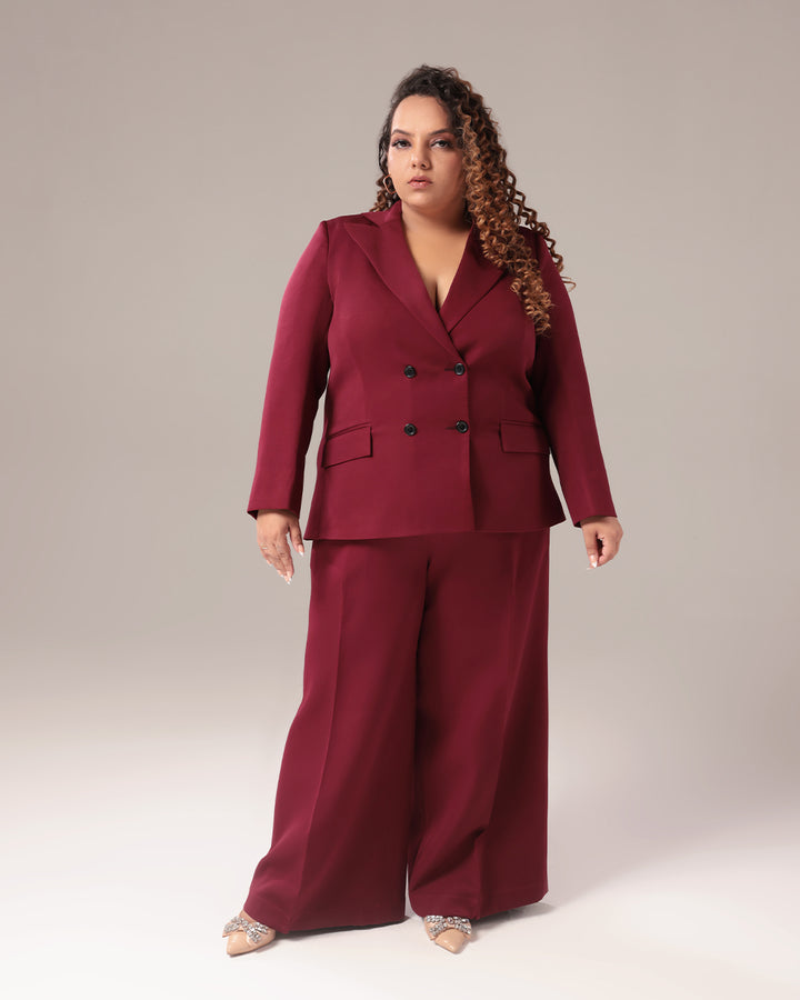 Wine Double Breasted Blazer Suit