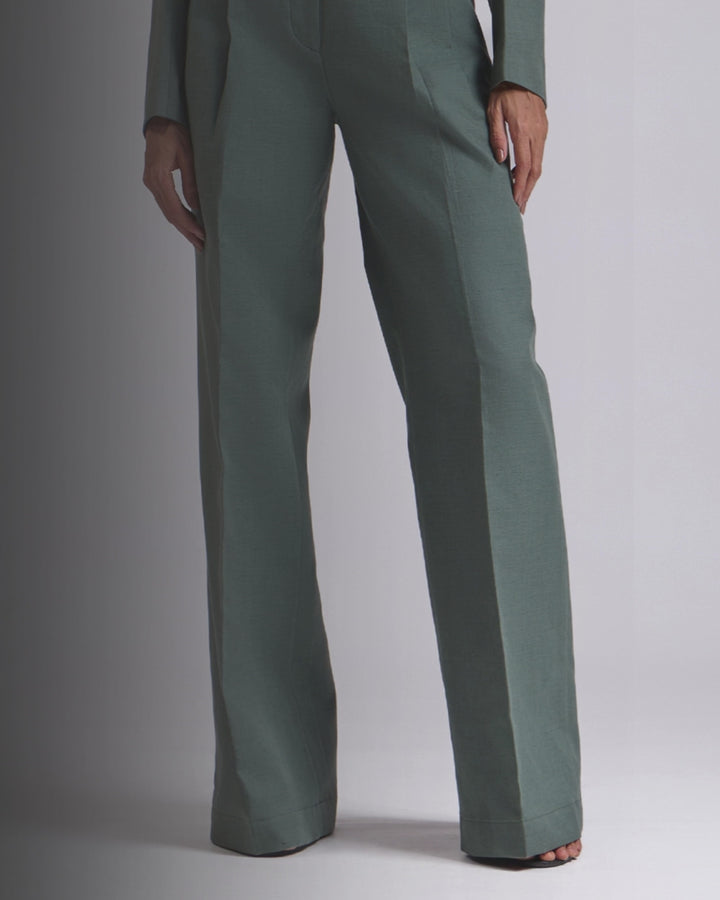 Green Pleated High waist pants