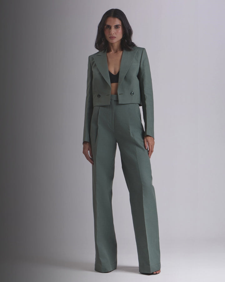 Green Crop Jacket Suit 2 Piece