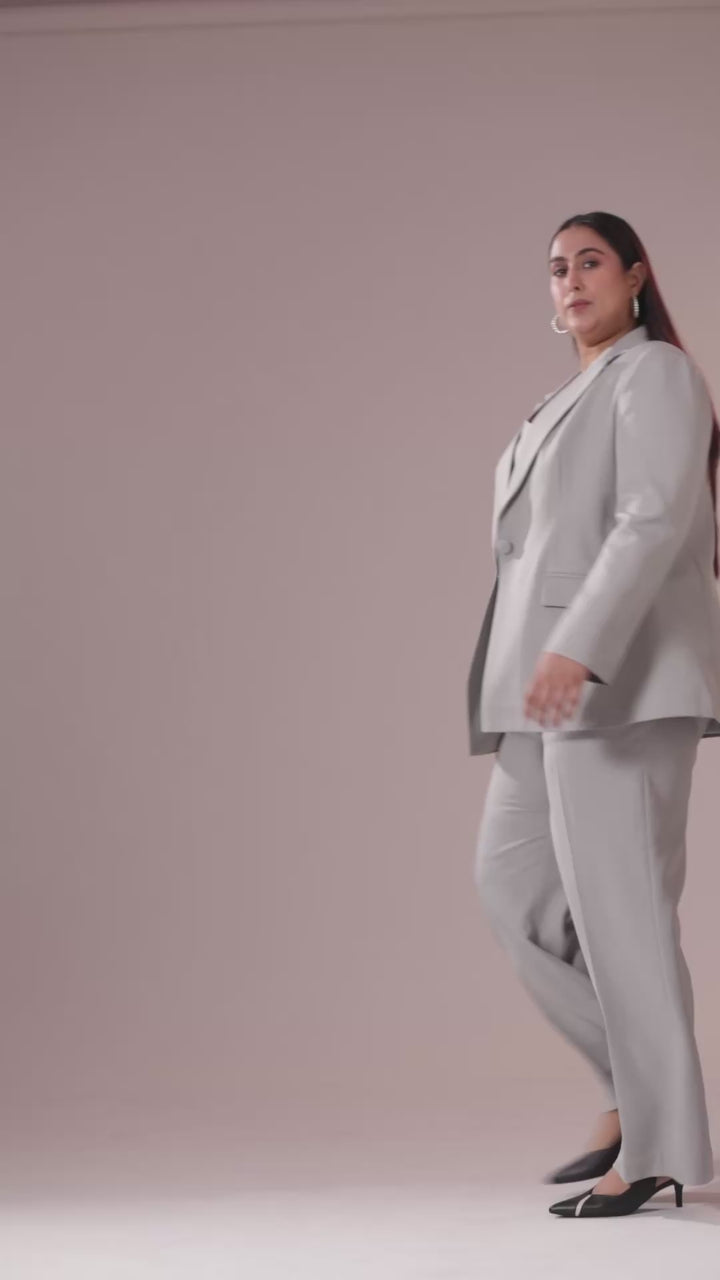 Plus Size Grey Single Breasted Blazer Suit