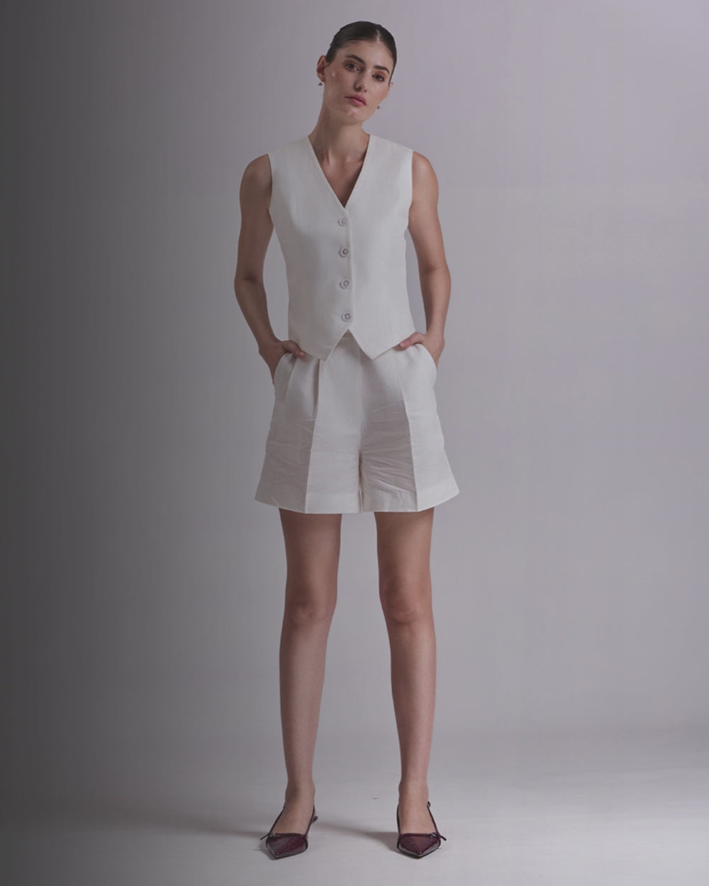White Waistcoat And Short Set