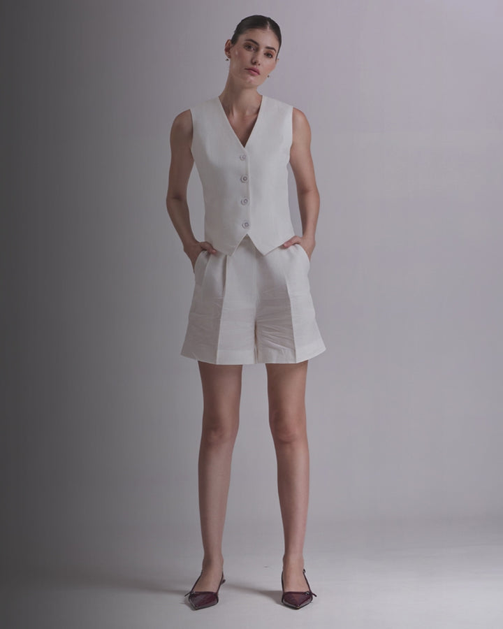 White Waistcoat And Short Set