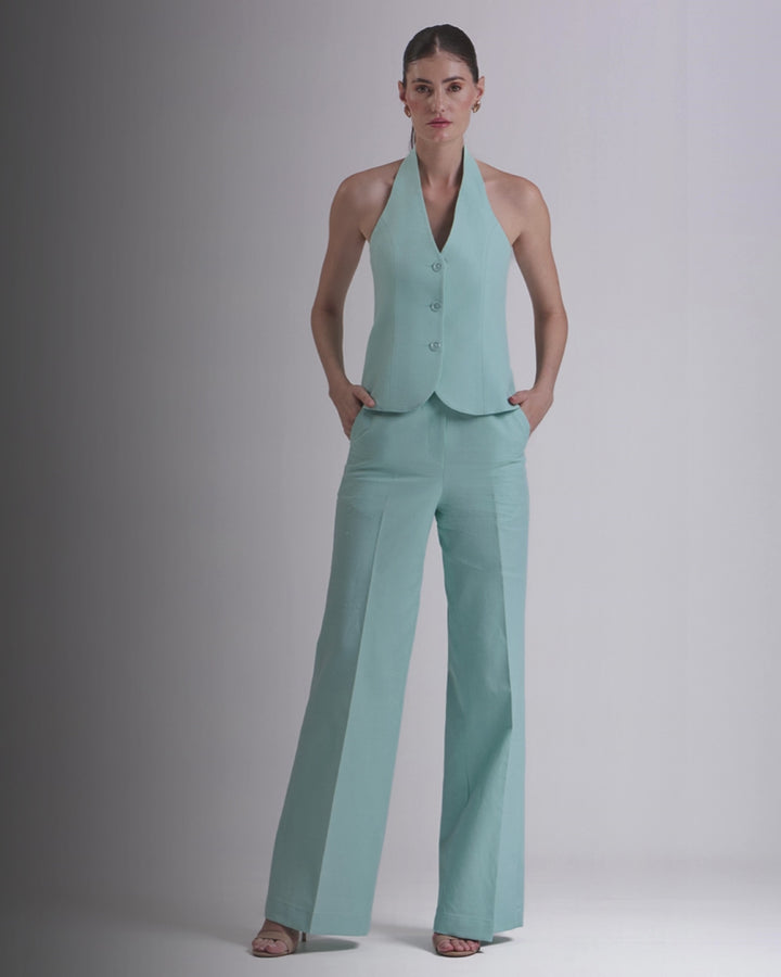 Teal blue Waistcoat And Pant Set