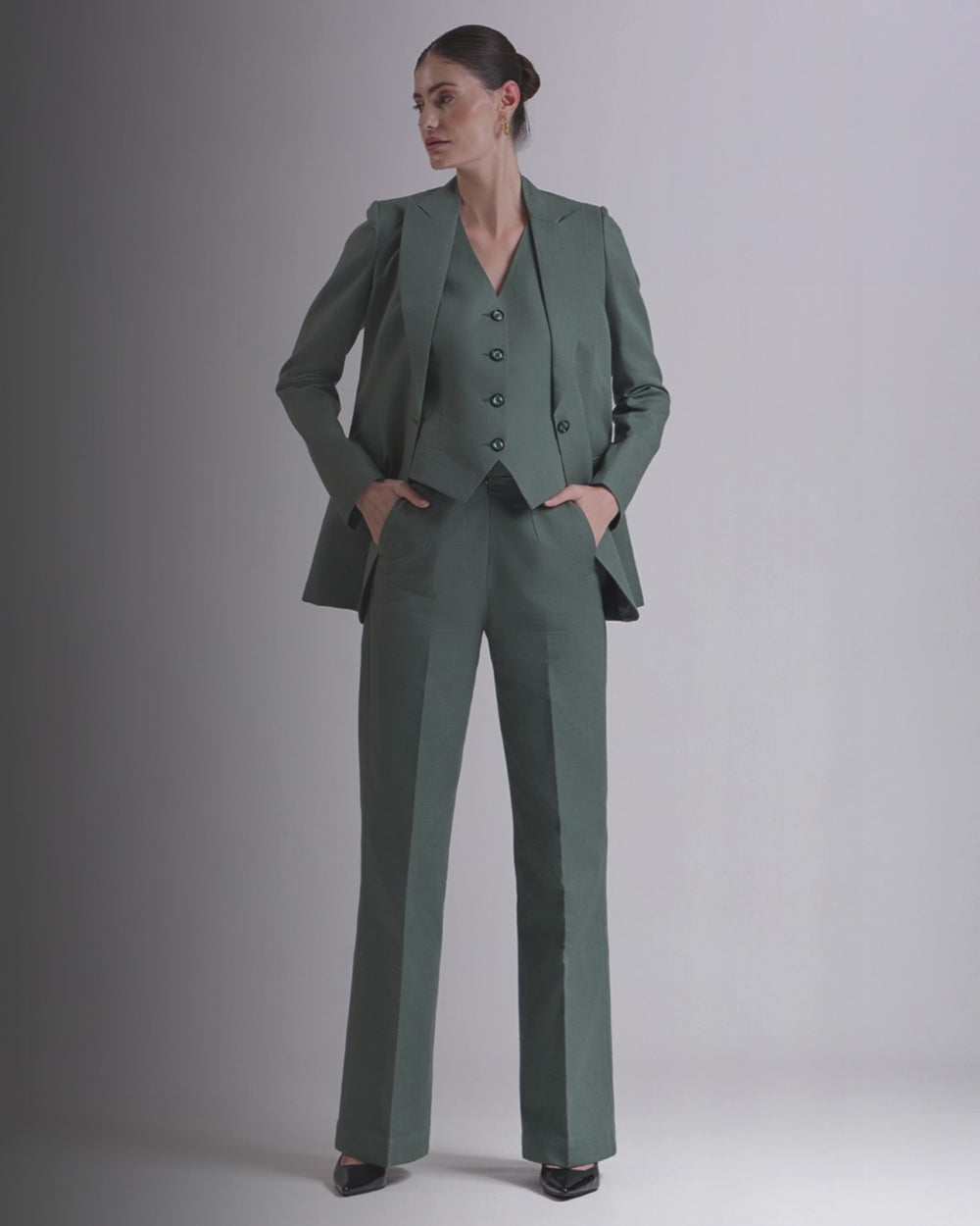Green Single breasted 3-Piece Suit