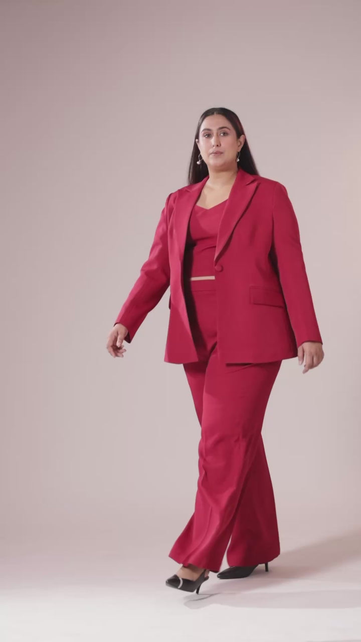 Plus Size Maroon Single Breasted Blazer Suit