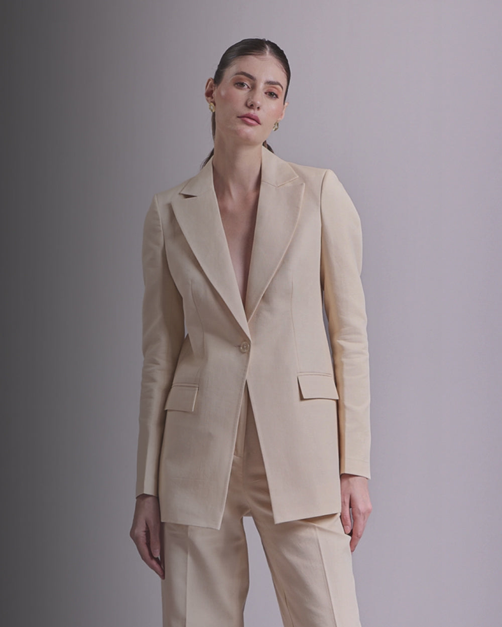 Beige Single Breasted Blazer