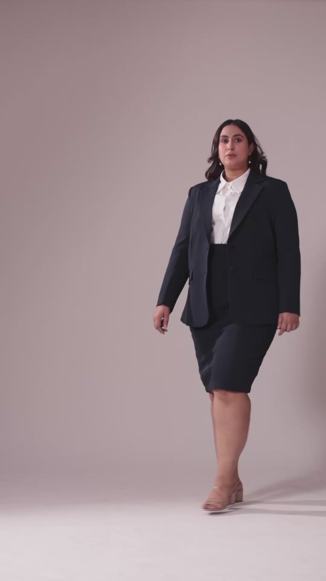 Plus Size Navy Blue Single Breasted Blazer & Skirt Set