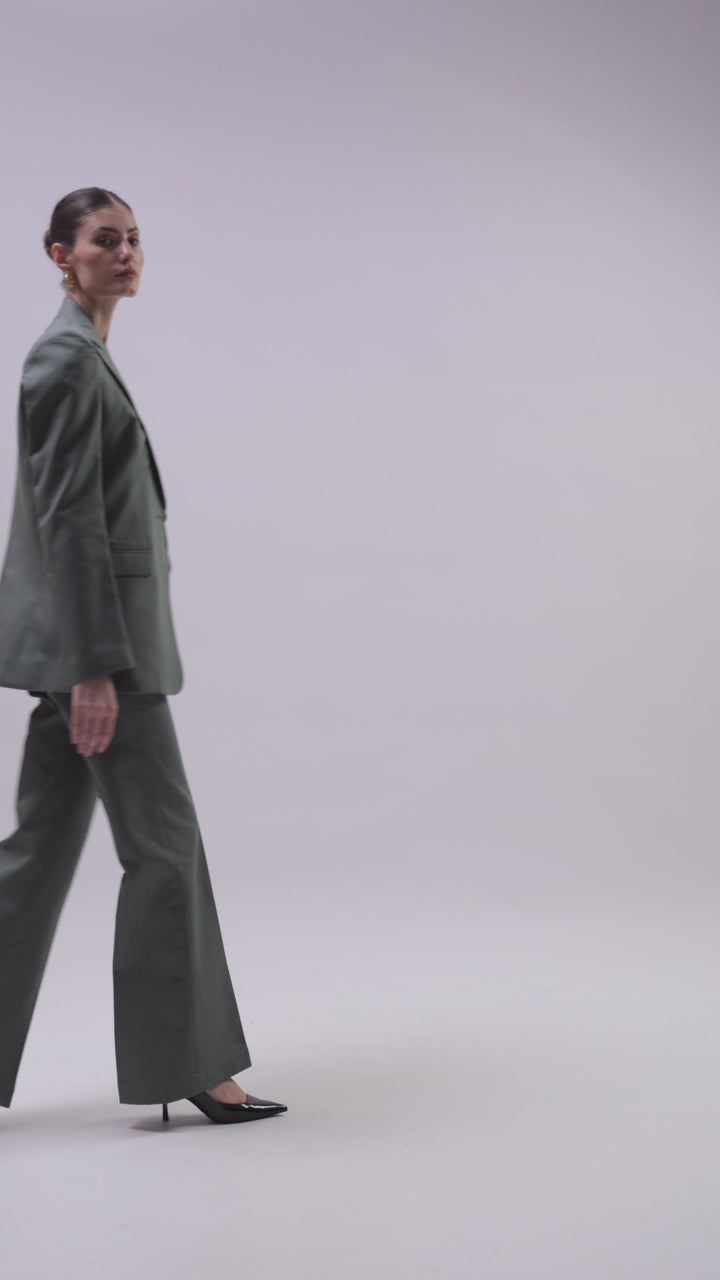 Linen - Green Single Breasted Blazer