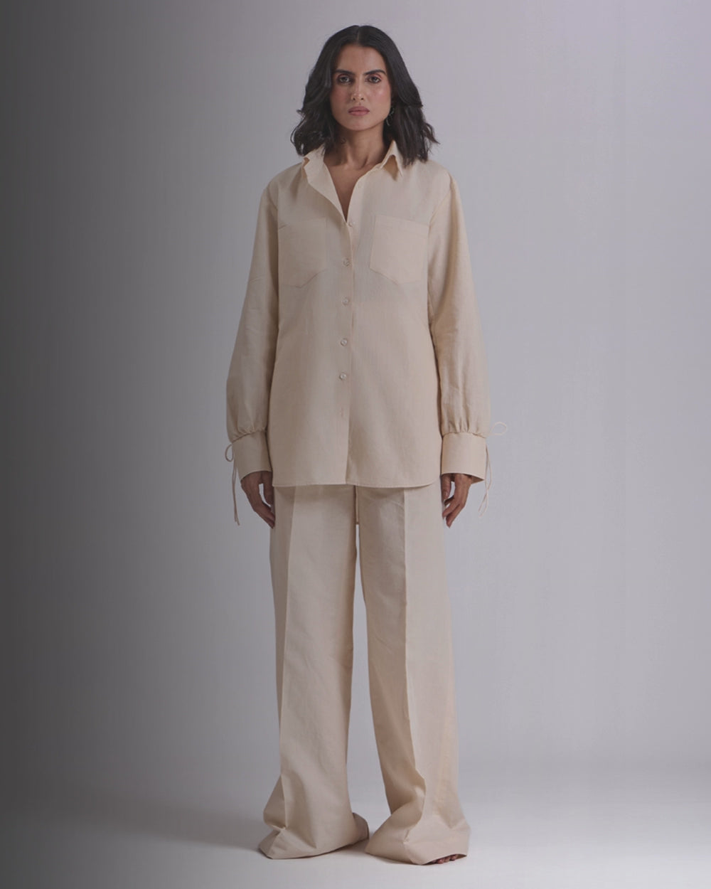 Beige Oversized Shirt And Pant