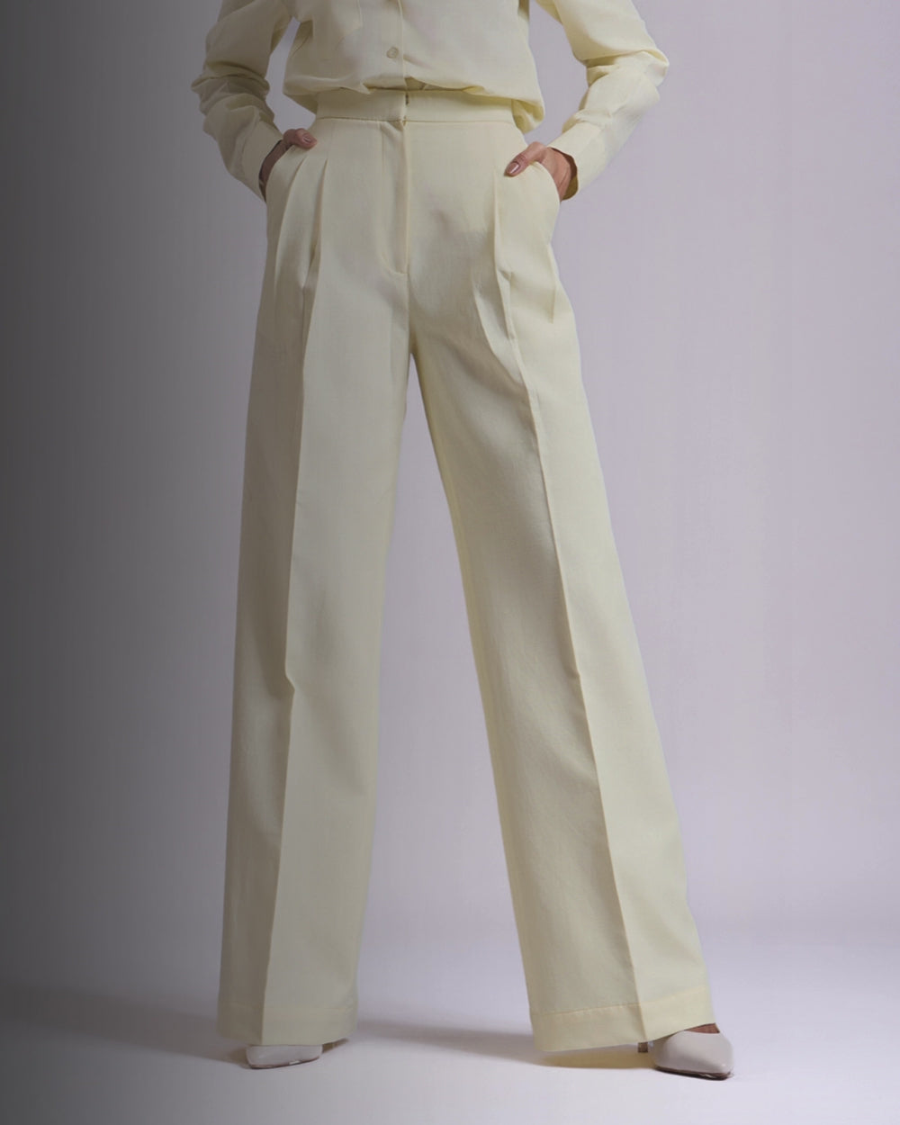 Yellow Pleated High-waisted Pants