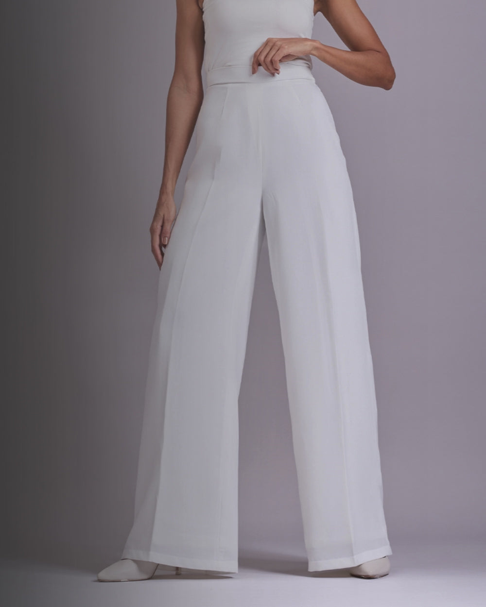 Monica White High-waisted Flared Pants