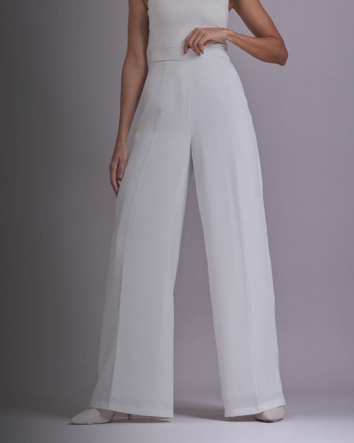 Monica White High-waisted Flared Pants