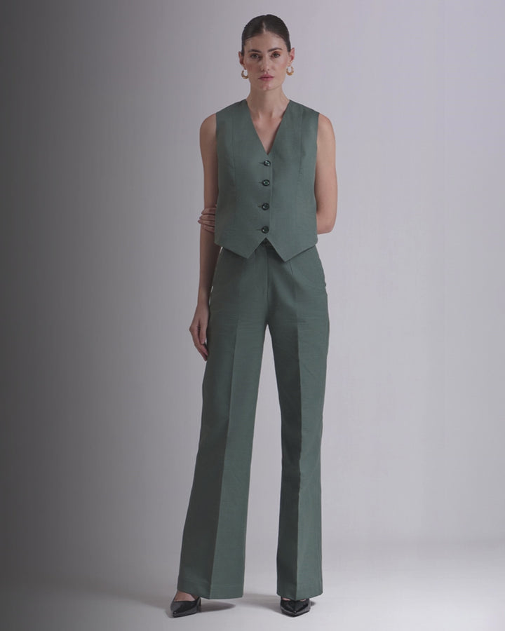Green Waistcoat And Pant Set