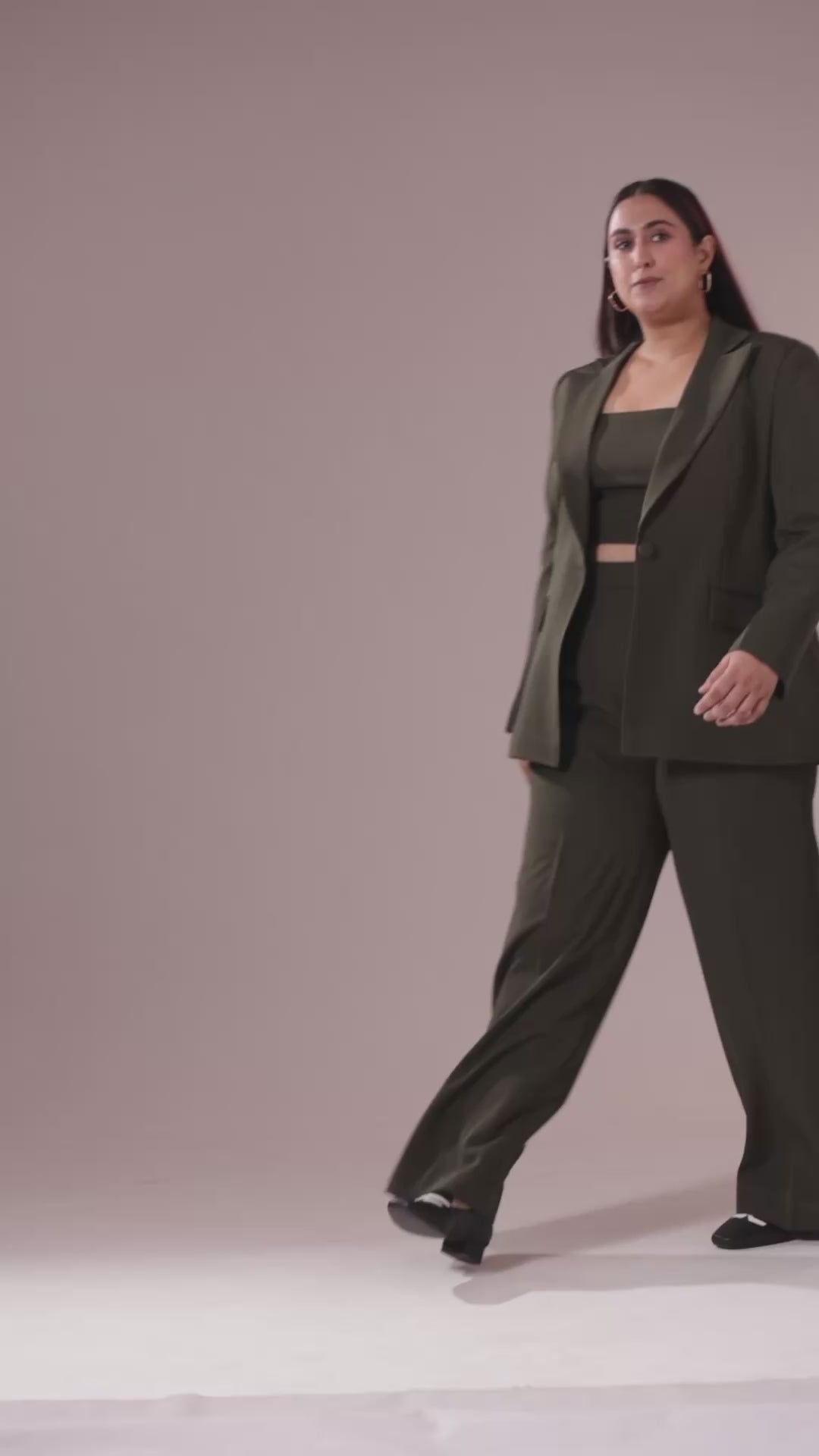 Plus Size Moss Green Single Breasted Blazer Set