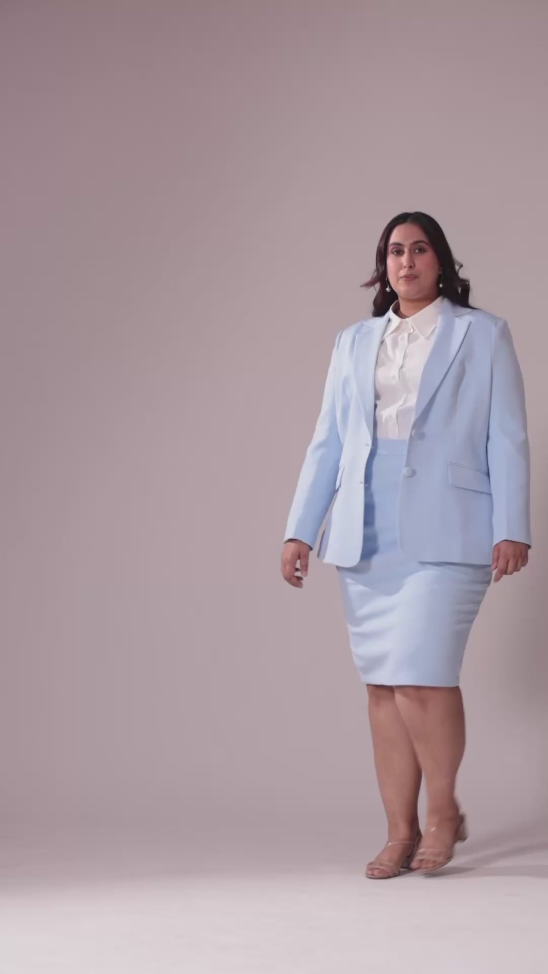 Plus Size Sky Blue Single Breasted Blazer & Skirt Set
