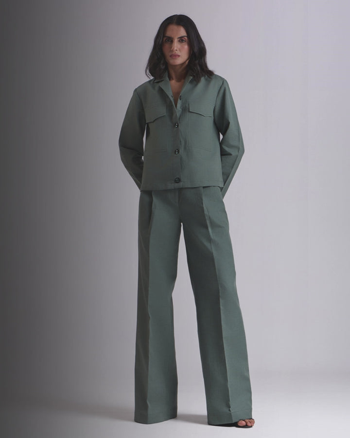 Green Crop Shirt And Pant Set