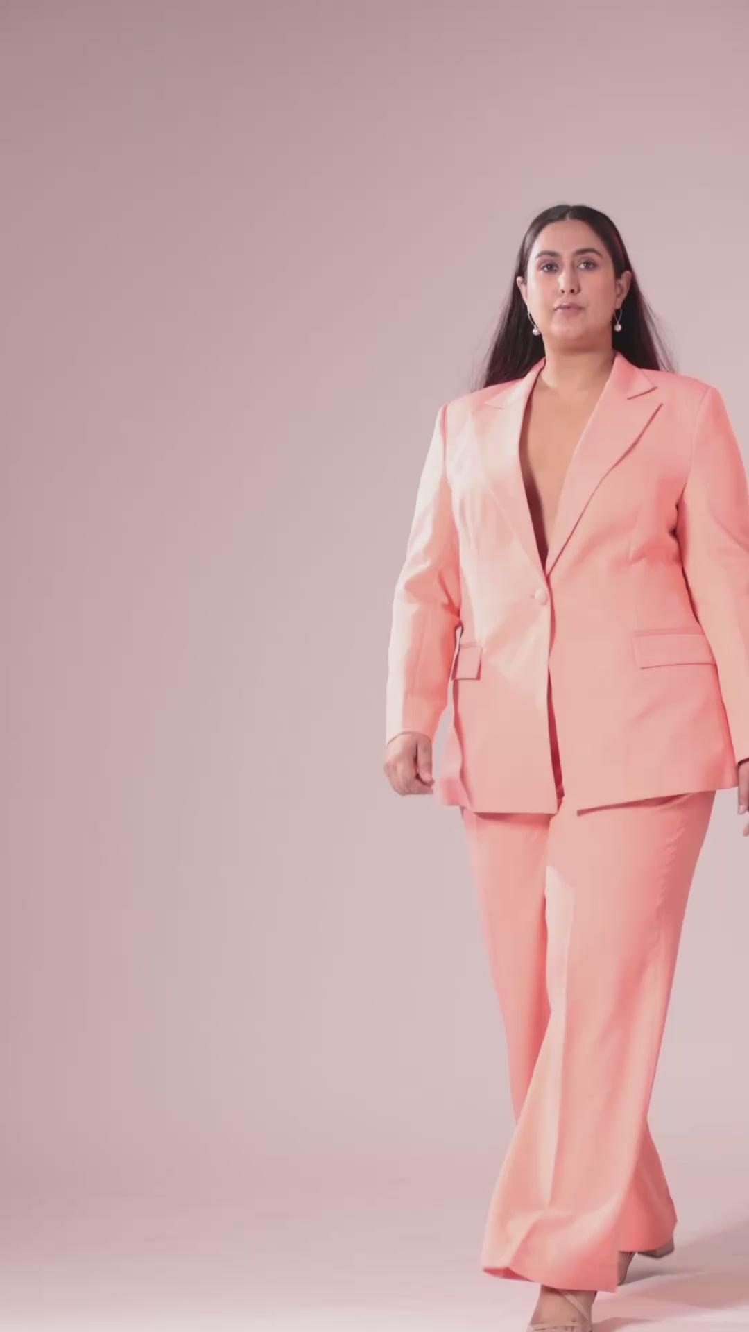 Plus Size Peach Single Breasted Blazer Suit