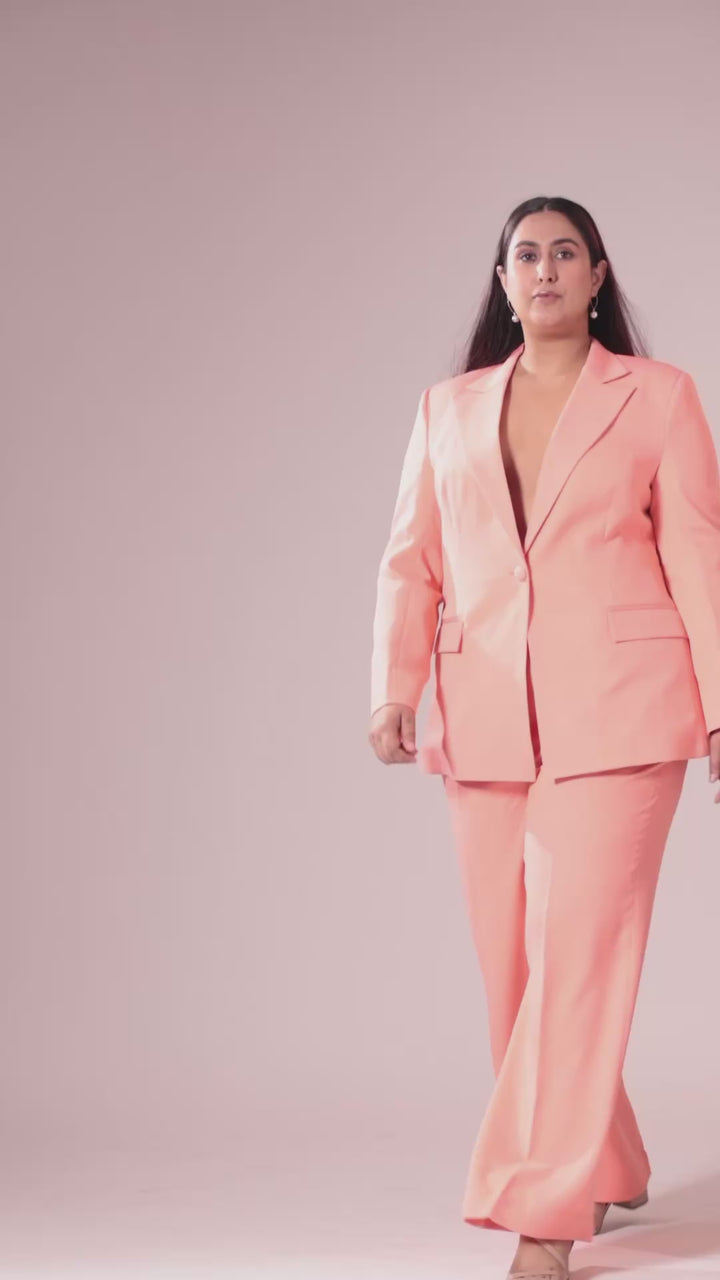 Plus Size Peach Single Breasted Blazer Suit