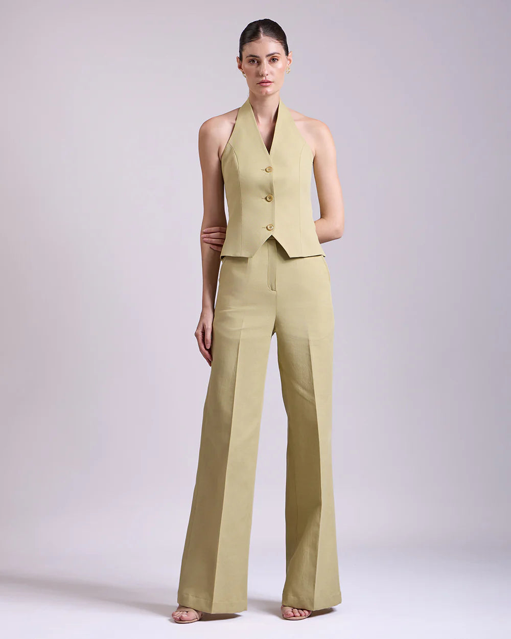 Pista Green Slim-Fit Flared Pant