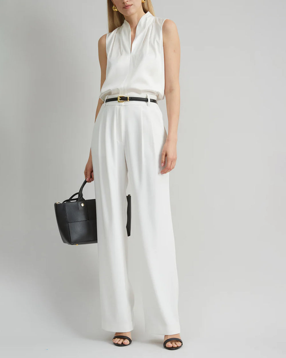 Elina White pleated Wide-Leg Pants