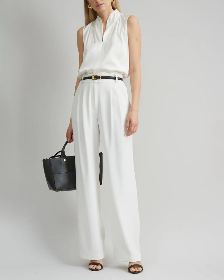Elina White pleated Wide-Leg Pants