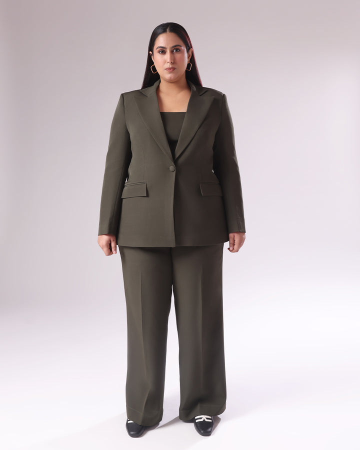 Moss Green Single Breasted Blazer Set