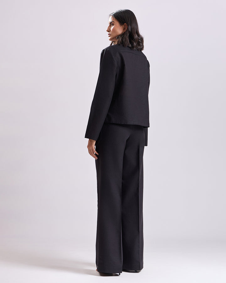 Black Crop Shirt And Pant Set