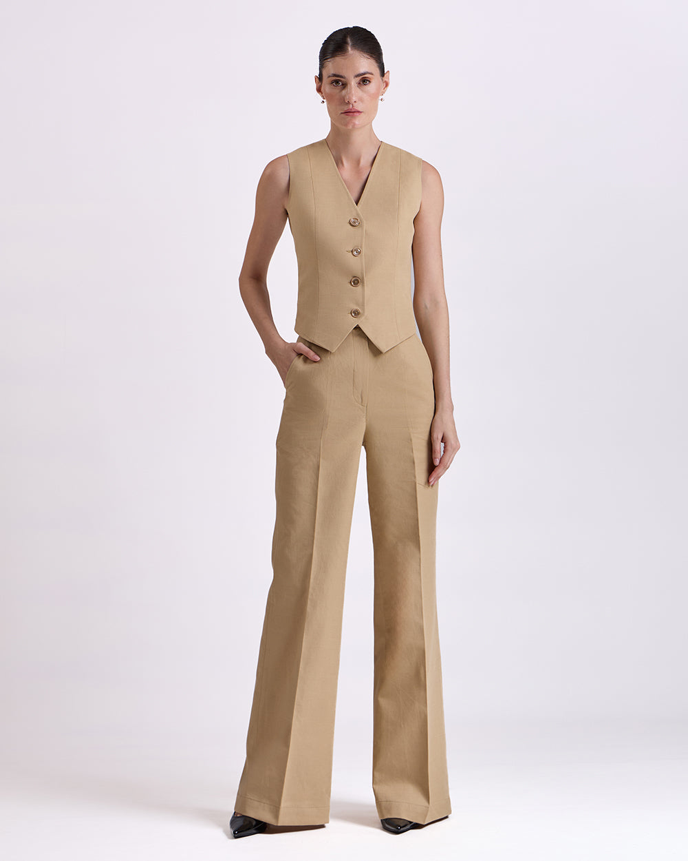 Tan Brown Waistcoat And Pant Set