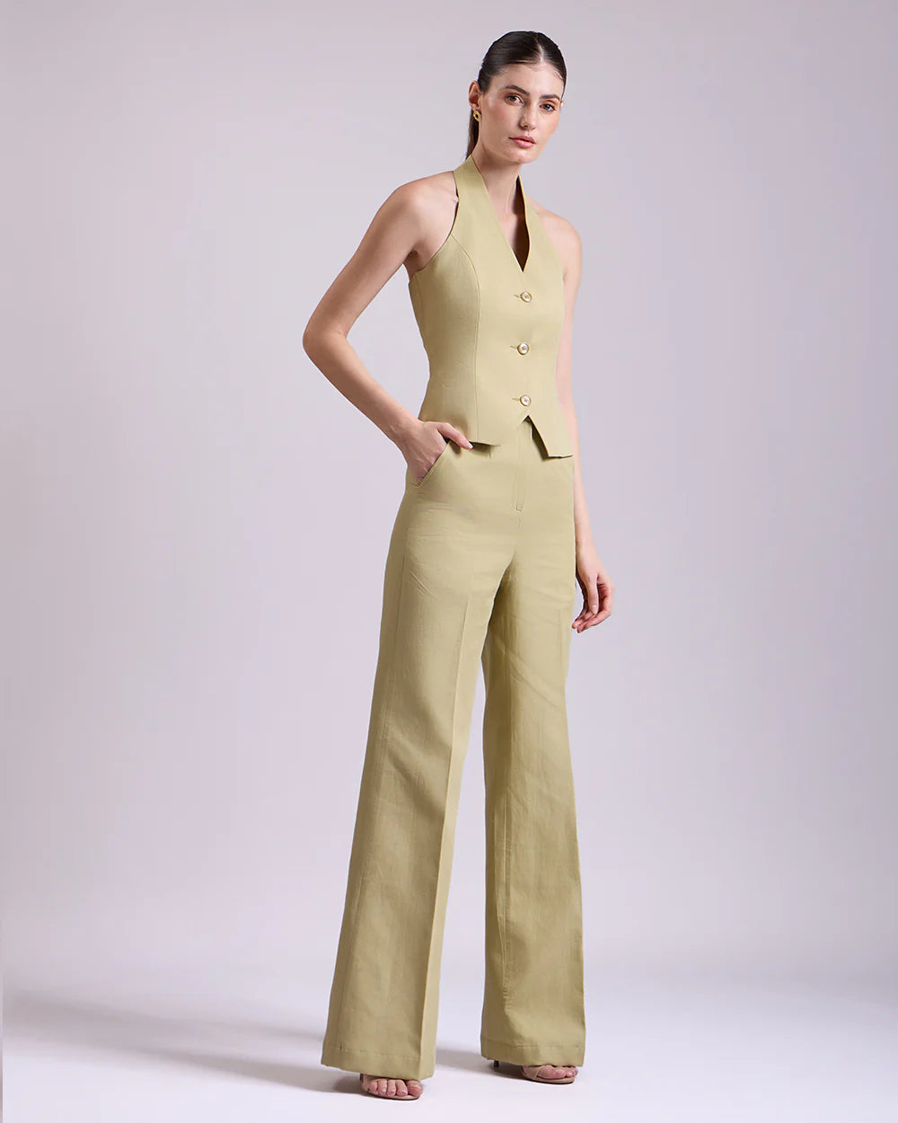 Pista Green Slim-Fit Flared Pant
