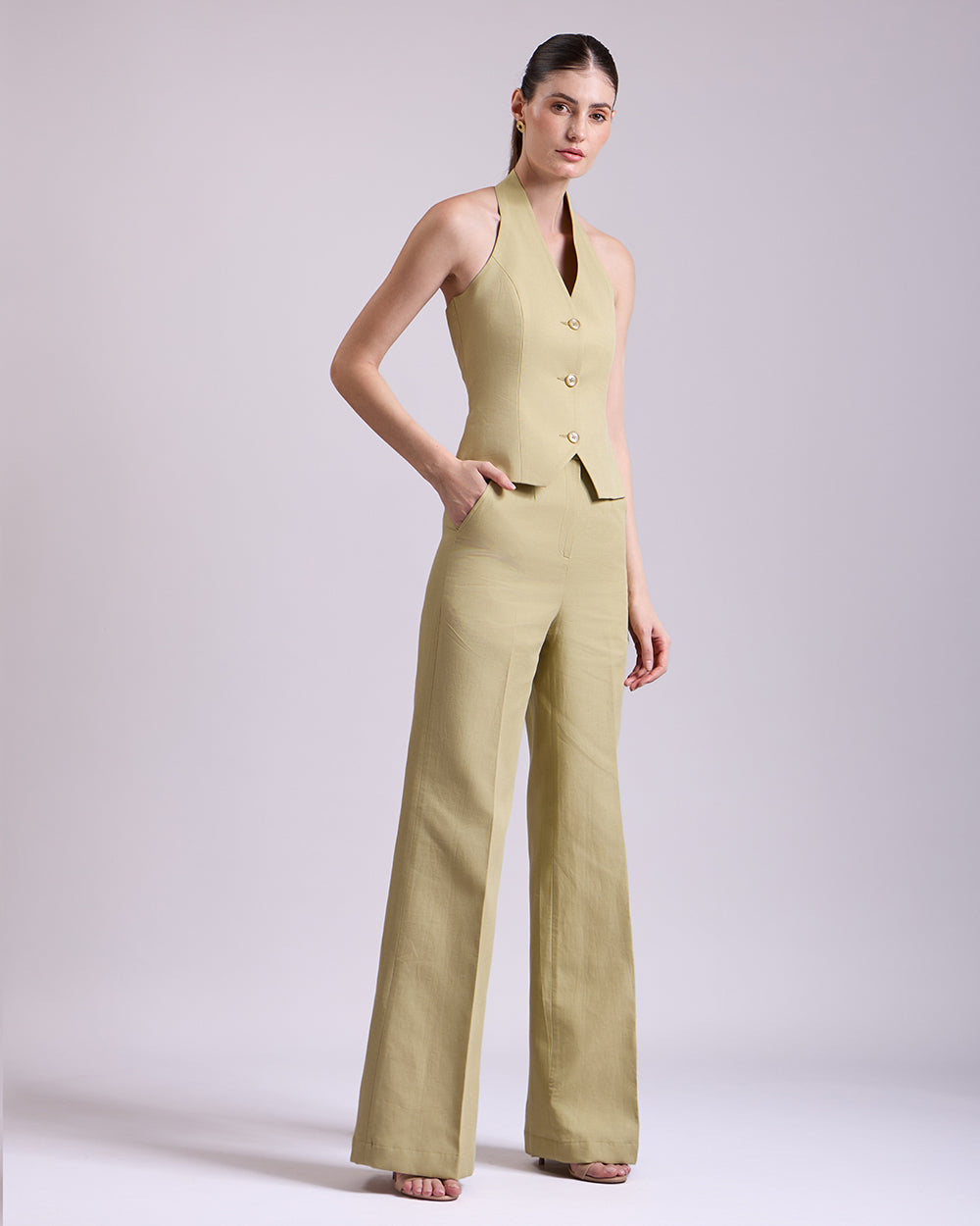 Pista Green Slim-Fit Flared Pant