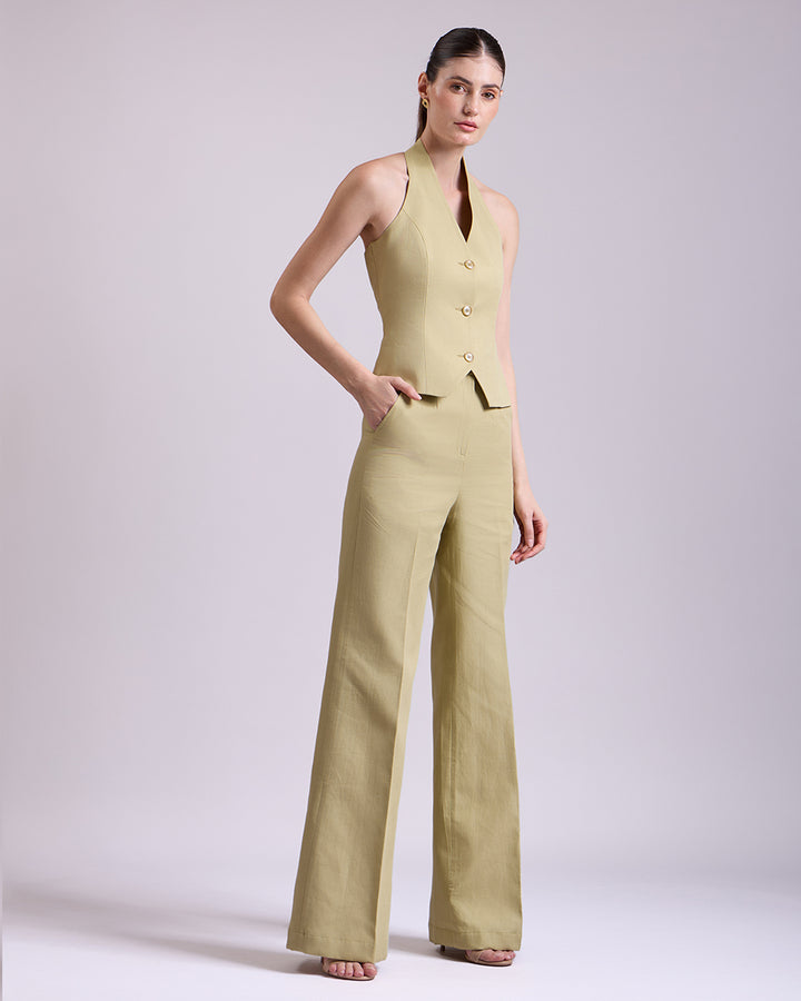 Pista Green Slim-Fit Flared Pant