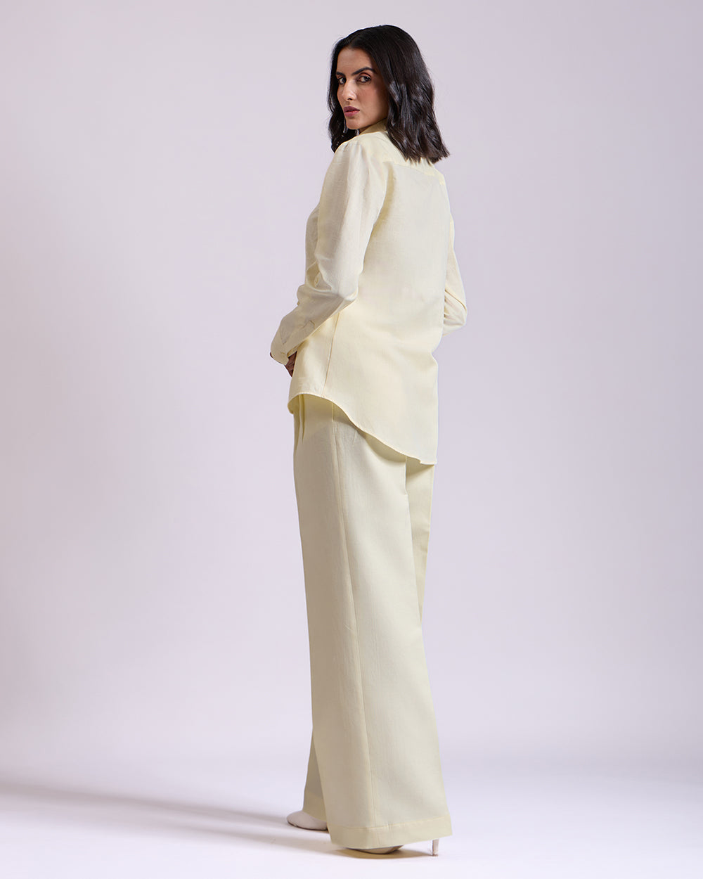 Yellow Pleated High-waisted Pants