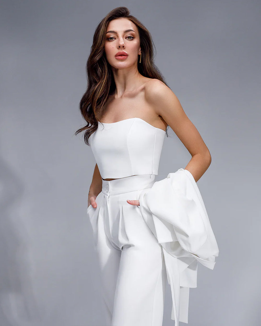 White Belted Wide-Leg Suit 2-Piece