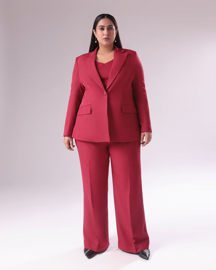 Maroon Single Breasted Blazer Suit