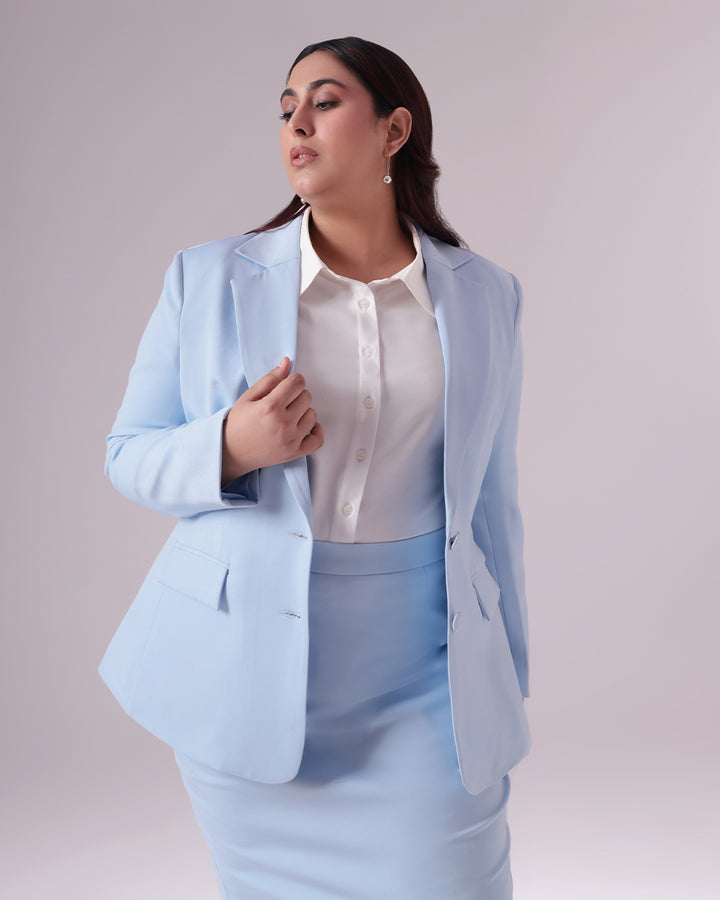 Sky Blue Single Breasted Blazer & Skirt Set