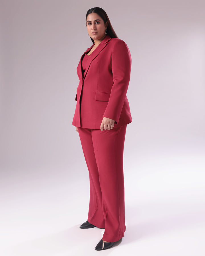 Maroon Single Breasted Blazer Suit