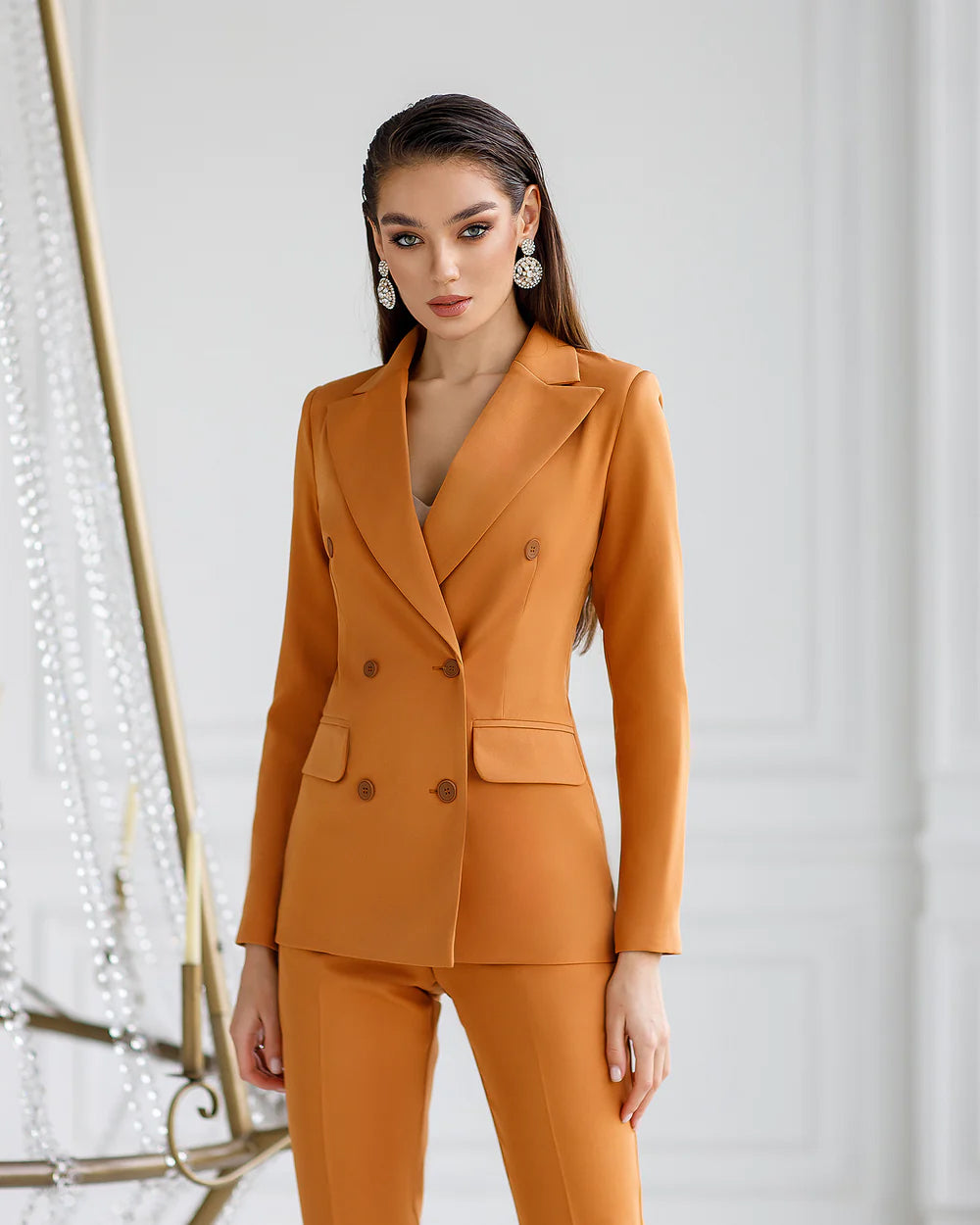 Camel Double Breasted Blazer Set