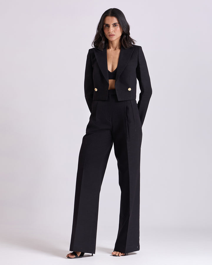 Black Crop Jacket Suit 2 Piece
