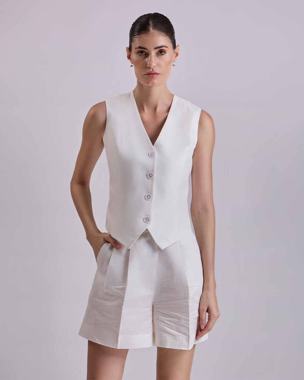 White Waistcoat And Short Set