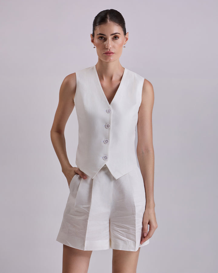 White Waistcoat And Short Set