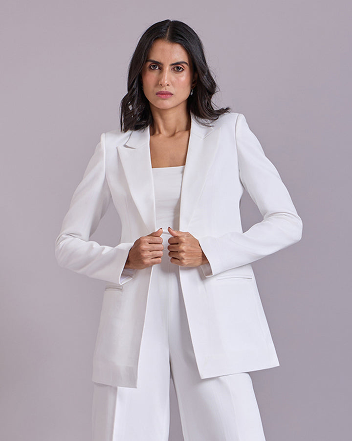 Monica White Single-Breasted Blazer