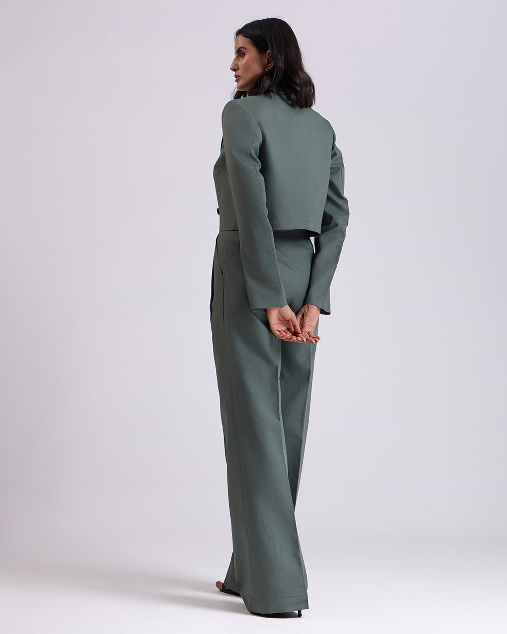 Green Crop Jacket Suit 2 Piece