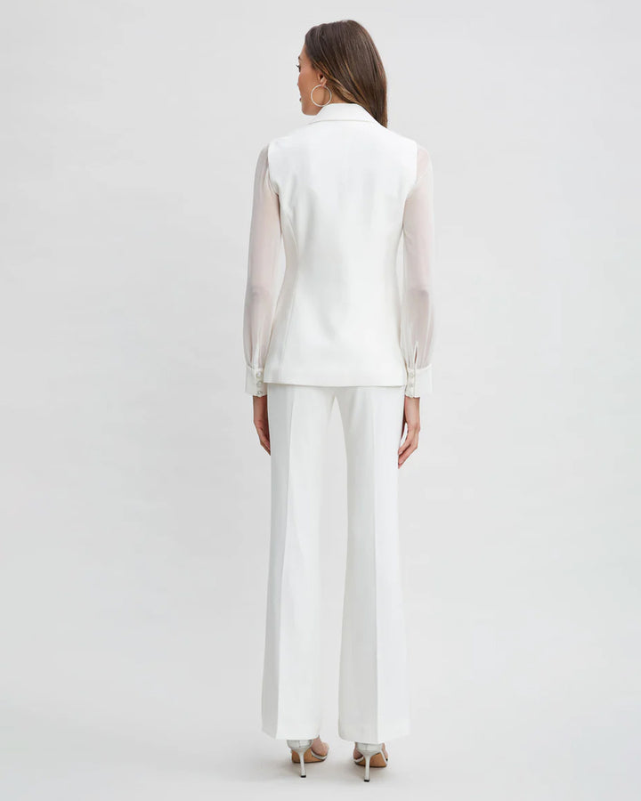 White Single-Breatsed Blazer With Organza Sleeves